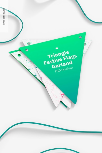 Premium PSD | Triangle festive flags garland mockup, top view