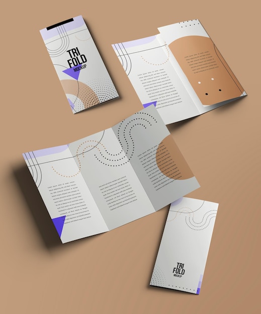  Trifold brochure or invitation mockups isolated