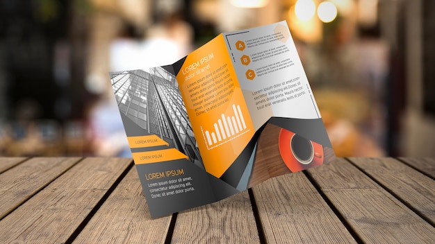 Download Trifold Brochure Mockup On Tabletop Psd Template Free Packaging Mockup Vectors PSD Mockup Templates