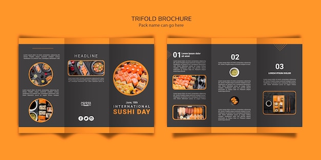 Free Psd Trifold Brochure Template For International Sushi Day