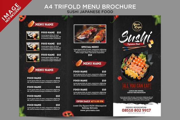 Premium PSD | Trifold menu brochure sushi japanese food outside template