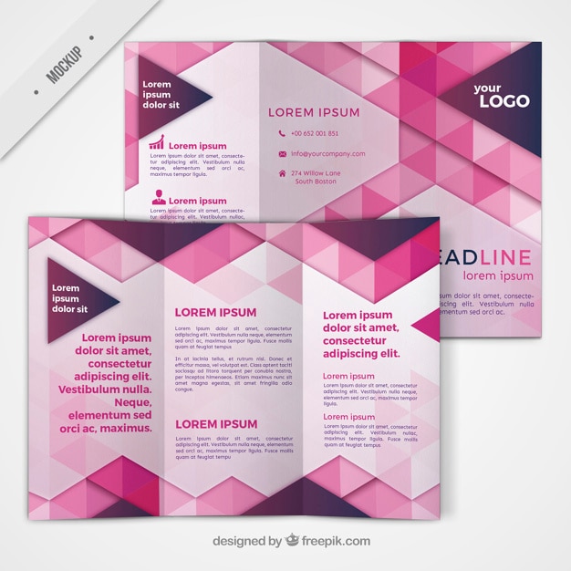 Trifold with geometric shapes in pink color Free Psd