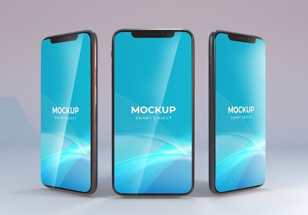 Premium PSD | Triple realistic smartphone mockup