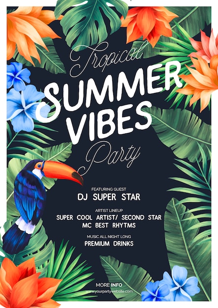 Tropical summer vibes party poster with exotic nature | Free PSD File