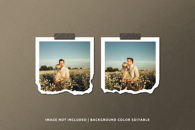 Download Premium PSD | Twin square torn paper photo frame mockup