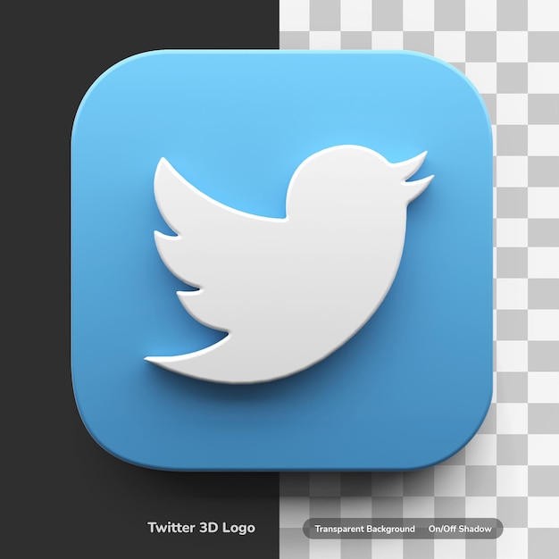 Twitterアプリラウンドコーナーボックスアイコンアセットの3dロゴトレンドデザインスタイル プレミアムpsdファイル