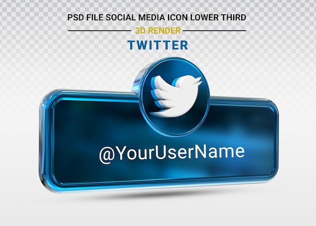 Premium PSD | Twitter social media icon lower third banner 3d render