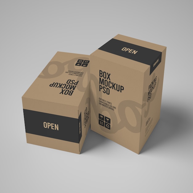 Premium PSD | Two 3d paper box mockups with editable design