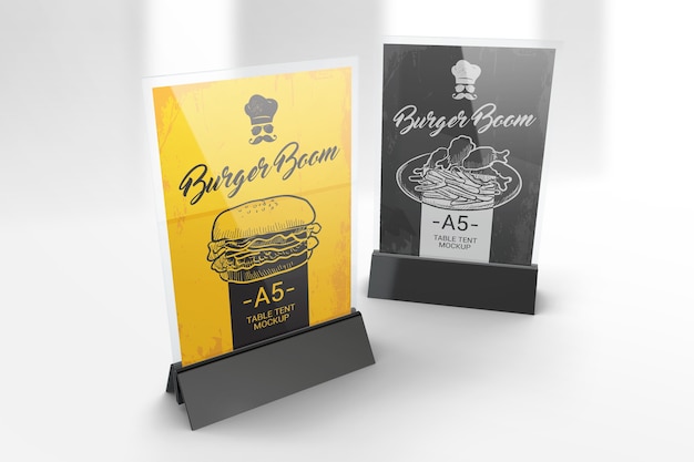 Two a5 table tent stands mockup PSD Template