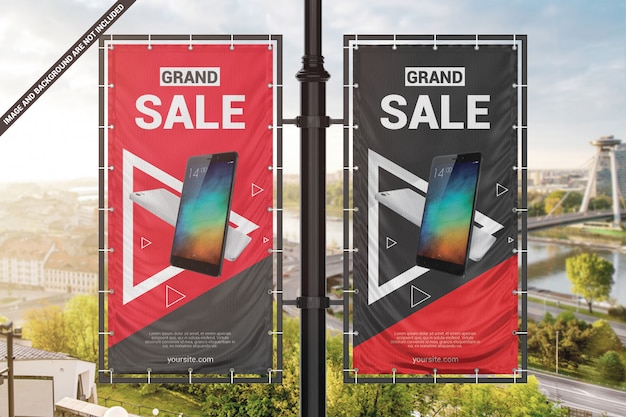 Premium PSD | Two advertising vinyl banners on pillar mockup