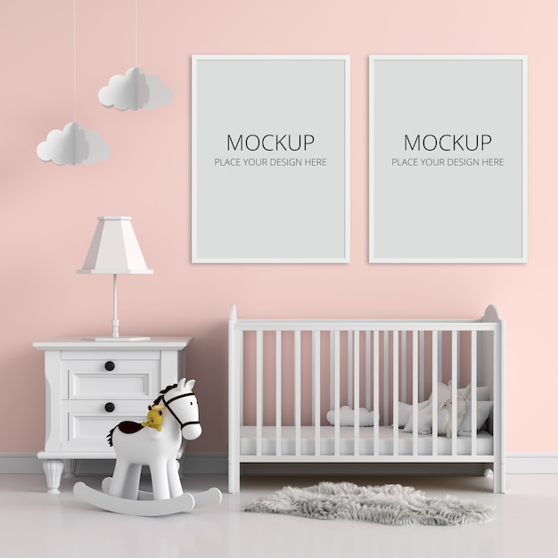 Download Two blank photo frame for mockup in child bedroom | Premium PSD File
