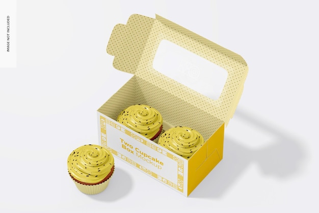 Download Premium PSD | Two cupcakes and box mockup, opened