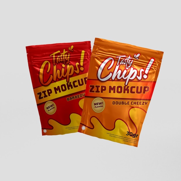 Download Premium Psd Two Double Snack Zip Lock Realistic Food Packaging And Branding 3d Product Mockup