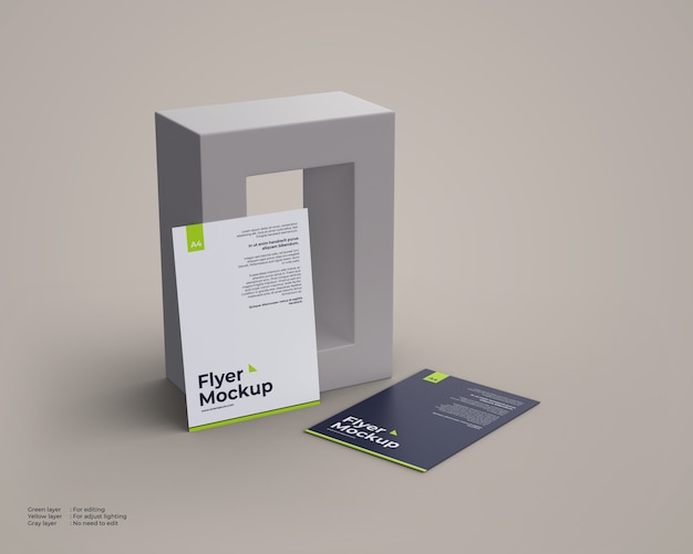 Download Premium PSD | Two flyer mockup with 3d box