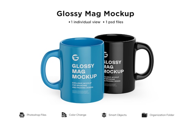 Premium PSD | Two glossy mugs mockup