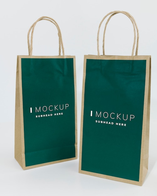 Download Free Psd Two Green Paper Bag Mockups