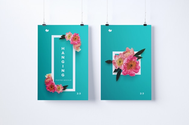 Download Two hanging posters mockup | Premium PSD File