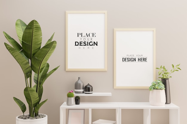 Download Free PSD | Two poster frame mockup in living room interior