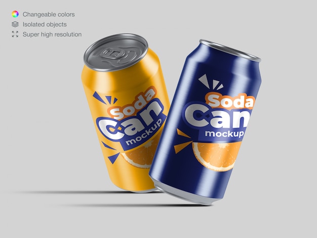 Download Two 500Ml Glossy Aluminium Cans - Two 500ml Metallic Aluminium Cans W Glossy Finish Mockup In ...