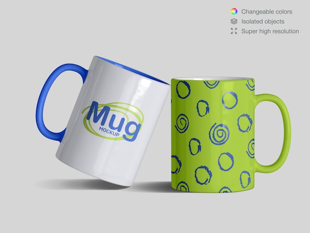 Download Premium Psd Two Realistic Front View Classic Ceramic Mugs Mockup Template