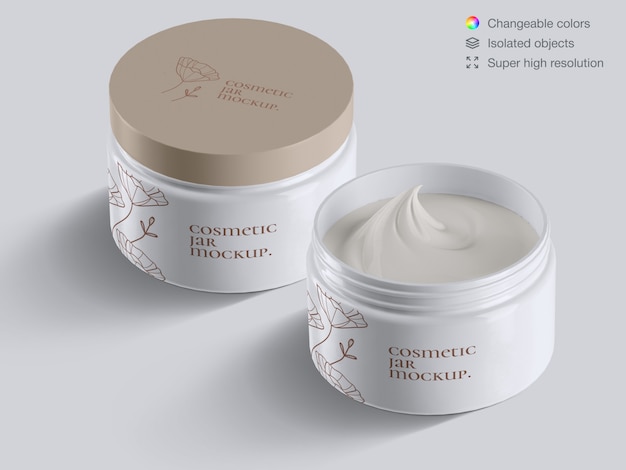 Download Premium Psd Two Realistic Isometric Opened And Closed Plastic Cosmetic Face Cream Jars Mockup Template