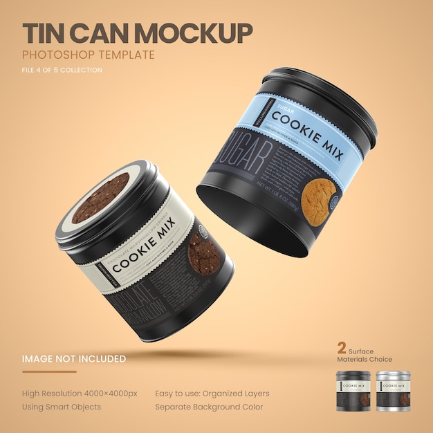 Download Two small tin cans flying mockup | Premium PSD File PSD Mockup Templates