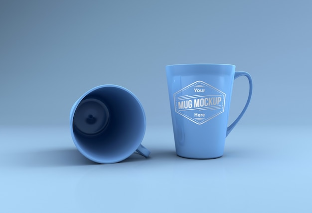 Premium Psd Two Tall Mugs Mockup 3d Rendered Isolated