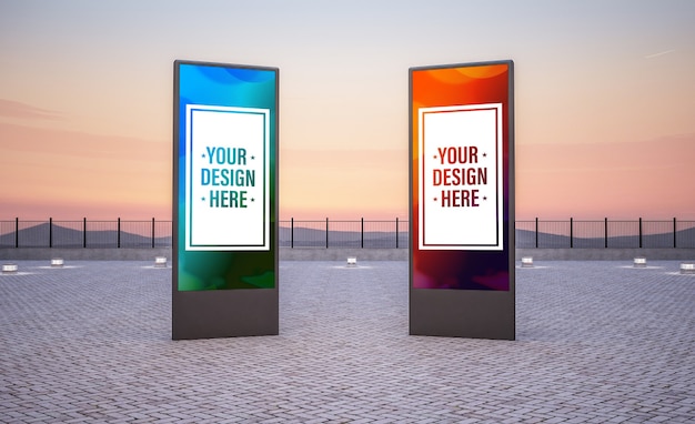 Download Premium PSD | Two vertical billboard mockup outdoor 3d ...