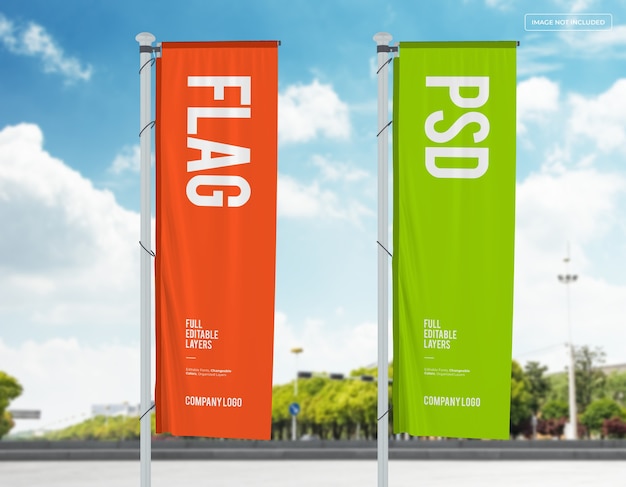 Download Premium PSD | Two vertical flags mockup design on street
