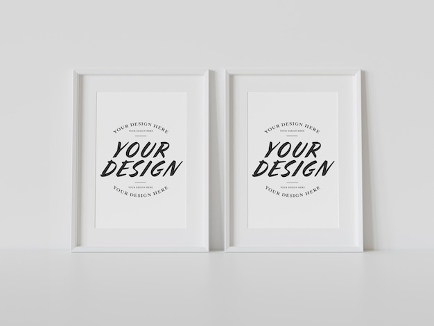 Download Premium PSD | Two white frames leaning on floor mockup