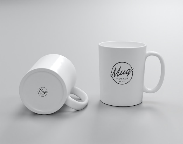 Download Two white mugs mockup | Premium PSD File