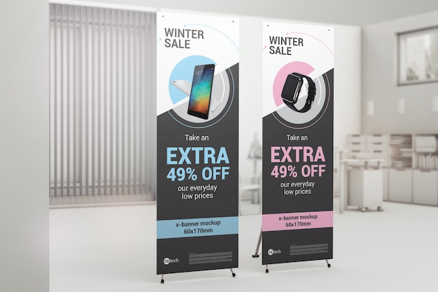 Download Two x-stand banners mockup PSD file | Premium Download PSD Mockup Templates