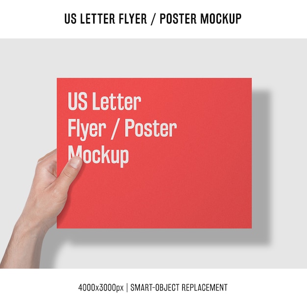 Us letter flyer or poster mockup with hand PSD Template