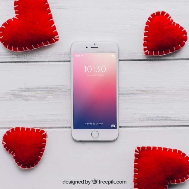 Valentine elements and smartphone mockup PSD Template