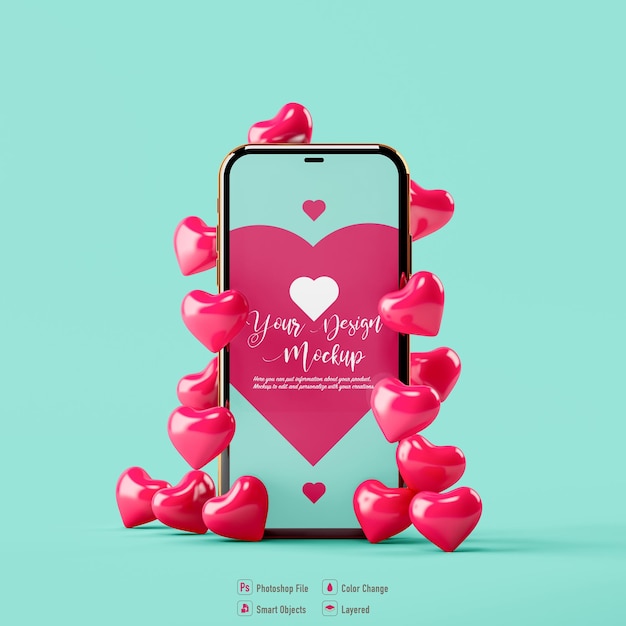 Download Premium PSD | Valentine heart and mobile mockup isolated