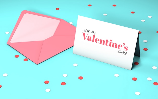 Valentine's party invitation with envelope PSD Template