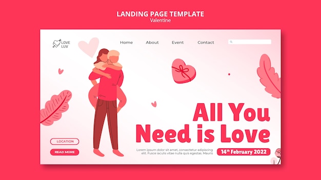 Free PSD | Valentines day landing page design template