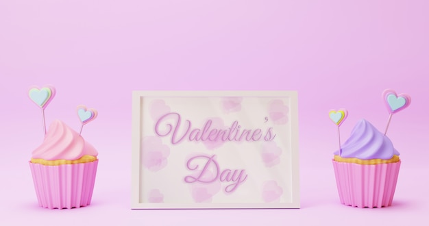 カップケーキとバレンタインデーの白いフレームモックアップ プレミアムpsdファイル