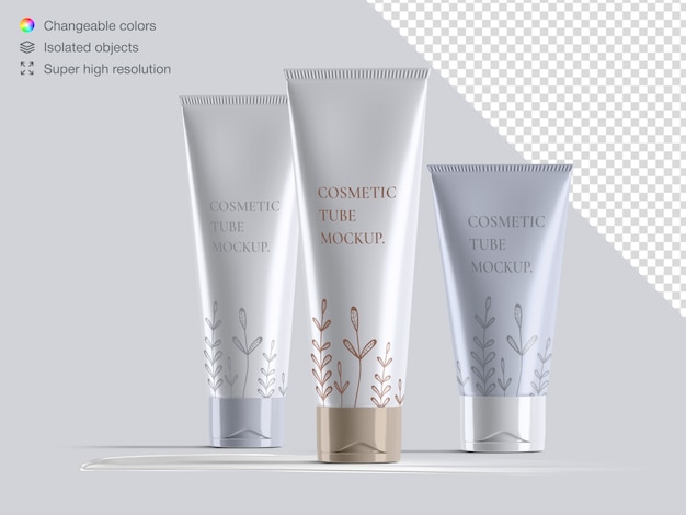 Download Premium Psd Variety Of Realistic Glossy Front View Cosmetic Cream Tubes Packaging Mockup