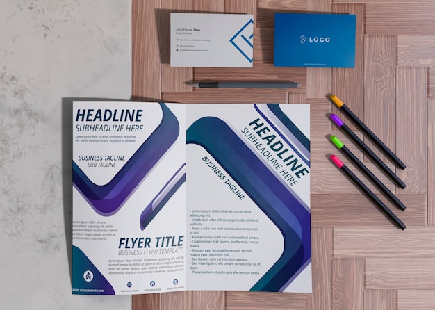 Various office supplies for brand company business mock-up paper Free Psd