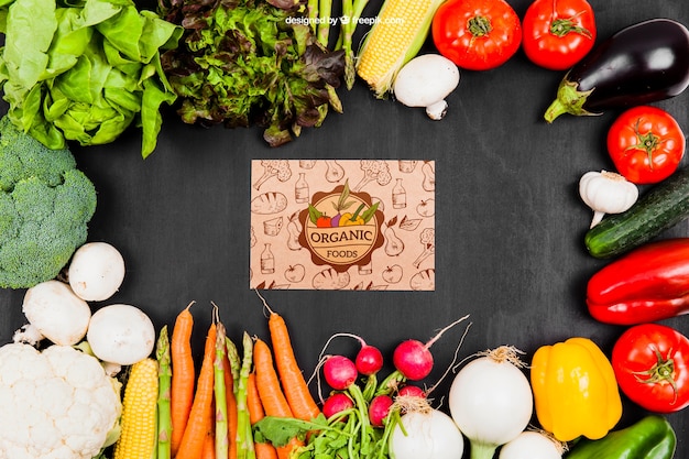 Download Vegetables mockup with cardboard in middle PSD file | Free Download
