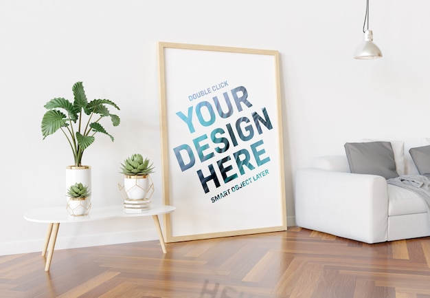 Download Vertical frame leaning on floor mockup PSD file | Premium Download