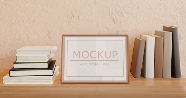 Download Vertical frame mockup on wall shelf with books | Premium ...