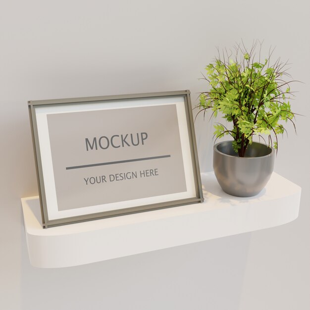 Download Vertical frame mockup on wall shelf with plant PSD file ...