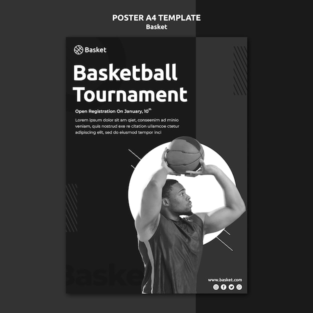 Free Psd Horizontal Banner In Black And White With Male Basketball Athlete