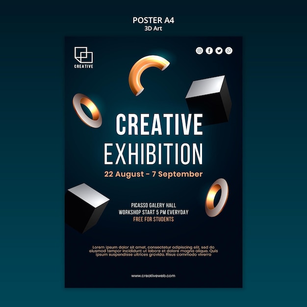 Free PSD Vertical poster template for art exhibition with creative