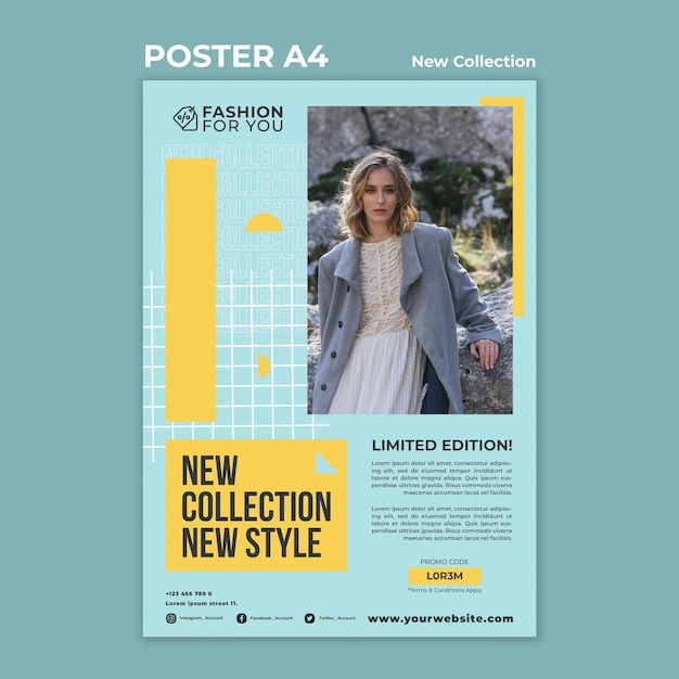 Free PSD | Vertical template for fashion collection with woman in nature
