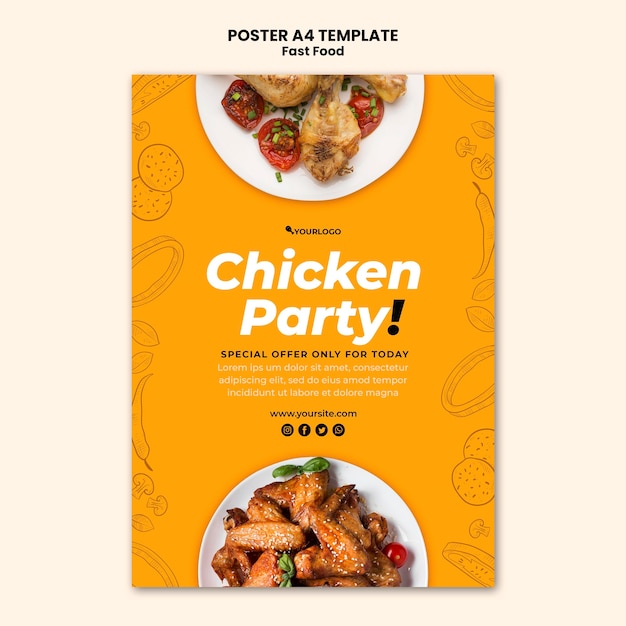 Free PSD | Vertical poster template for fried chicken dish