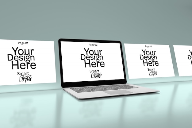 View of a 4 web pages on a desktop computer mockup Premium Psd