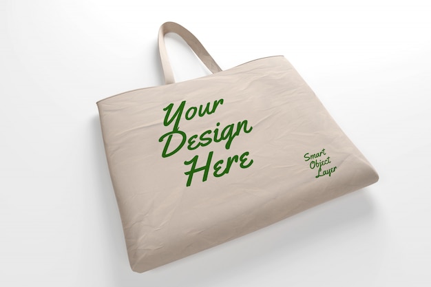 Download View of a beige canvas tote bag mockup PSD file | Premium Download
